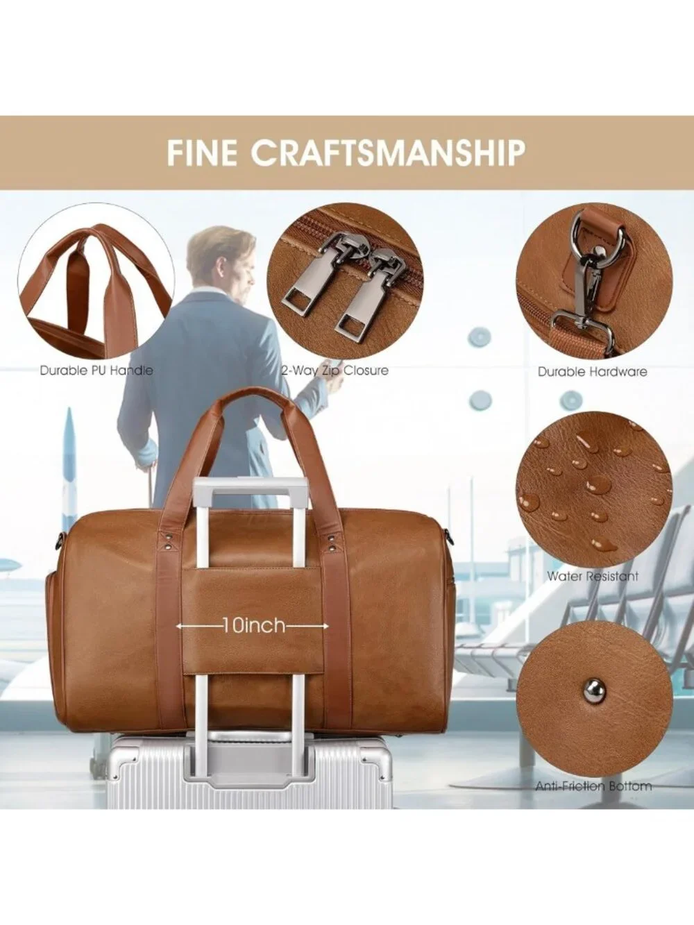 3PCS Faux Leather Weekender Travel Bag Set | Overnight Duffel with Shoe